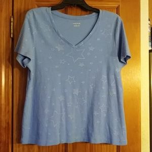 Blue V Neck T With Silver Stars Large Studio Works